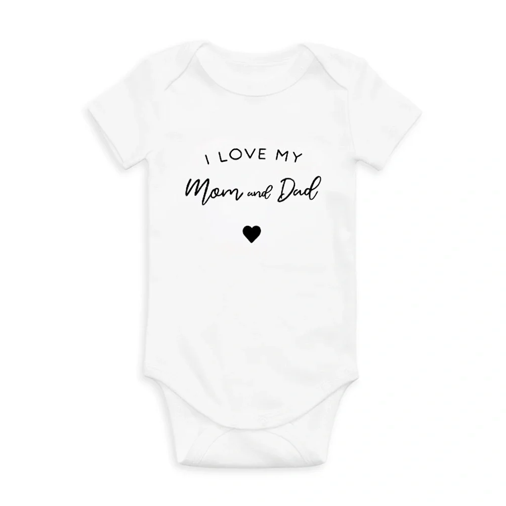 Baby Onesie I Love My Mom and Dad White Bodysuit Black Cursive Newborn One Piece